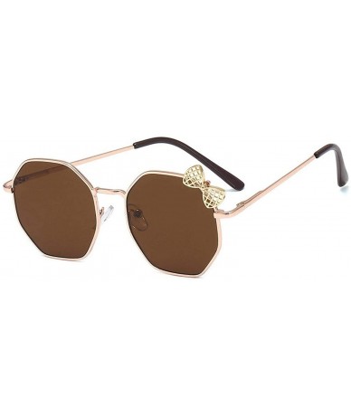 Goggle 2020 New Fashion Sunglasses Girls Bow Metal Sun Glasses Kids Polygon Trend - Brown - C8197A35EOT $32.69