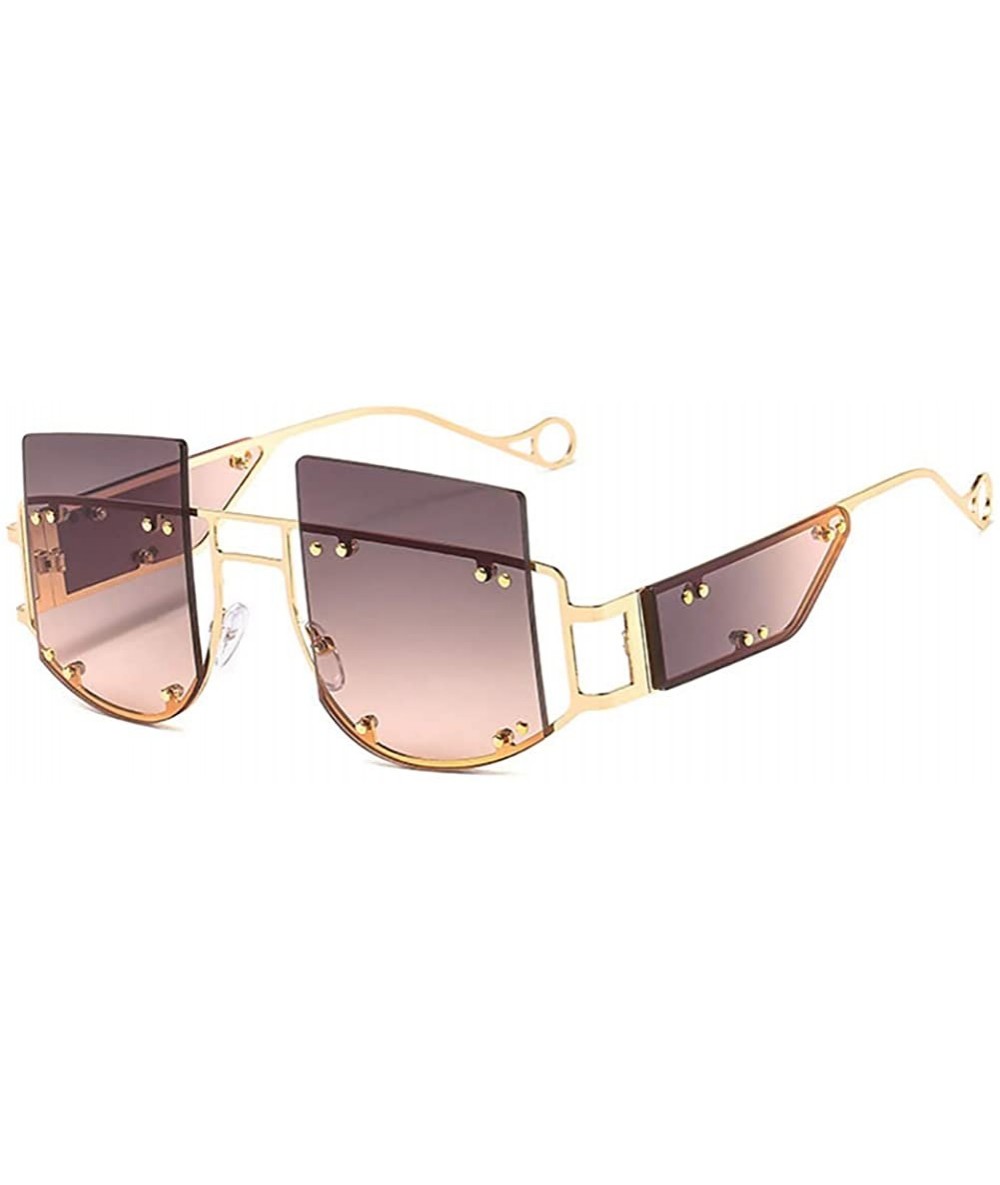 Square Hipster Square Sunglasses-Owersized Shade Glasses-Rimless Metal-Mirrored Lens - J - CE190ECX59Q $60.17