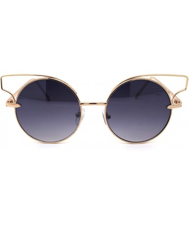 Round Designer Fashion Metal Wire Horn Rim Round Circle Lens Womens Sunglasses - Gold Smoke - CU12NGESV6B $22.72