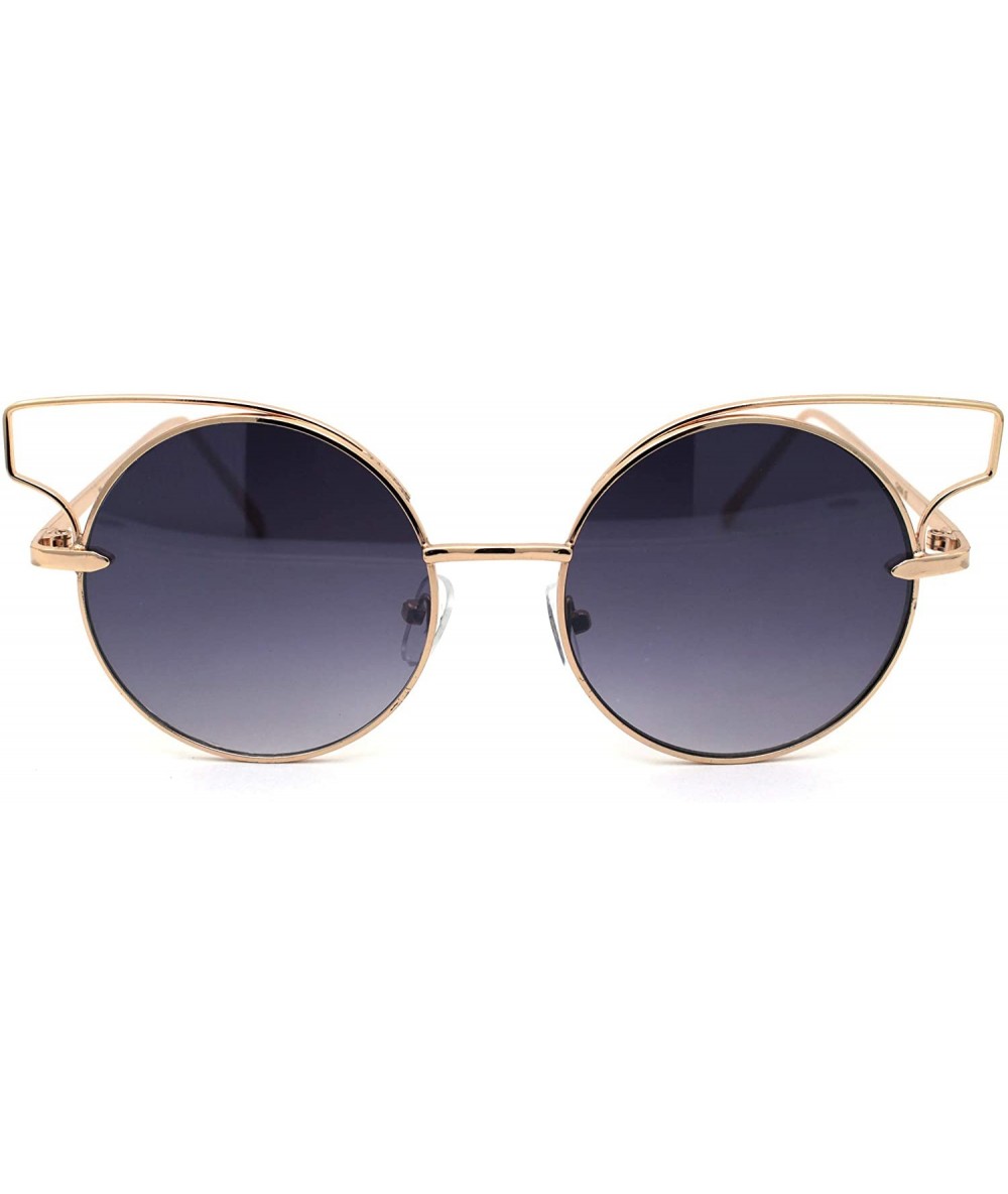 Round Designer Fashion Metal Wire Horn Rim Round Circle Lens Womens Sunglasses - Gold Smoke - CU12NGESV6B $22.72