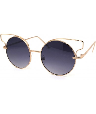 Round Designer Fashion Metal Wire Horn Rim Round Circle Lens Womens Sunglasses - Gold Smoke - CU12NGESV6B $22.72