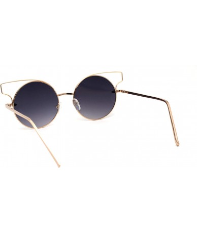 Round Designer Fashion Metal Wire Horn Rim Round Circle Lens Womens Sunglasses - Gold Smoke - CU12NGESV6B $22.72