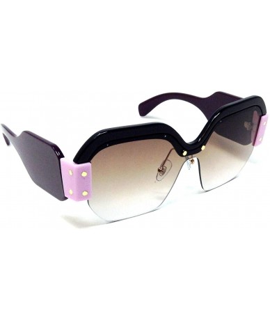 Semi-rimless Womens Oversized Semi Rimless Square Shield Sunglasses - Black Pink & Burgundy Frame - CX18WHMNOE8 $28.61