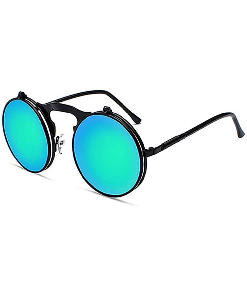 Round Vintage Round Flip Up Sunglasses for Men Women John Lennon Style Circle Sunglasses - C8192QS8QY3 $23.11