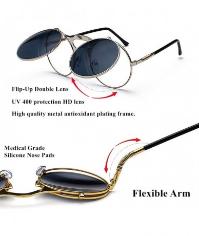 Round Vintage Round Flip Up Sunglasses for Men Women John Lennon Style Circle Sunglasses - C8192QS8QY3 $23.11