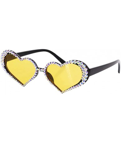 Oversized Sparkling Heart Shape Frame Crystal Sunglasses UV Protection Rhinestone Sunglasses - Yellow - CX18AG0DE59 $30.04