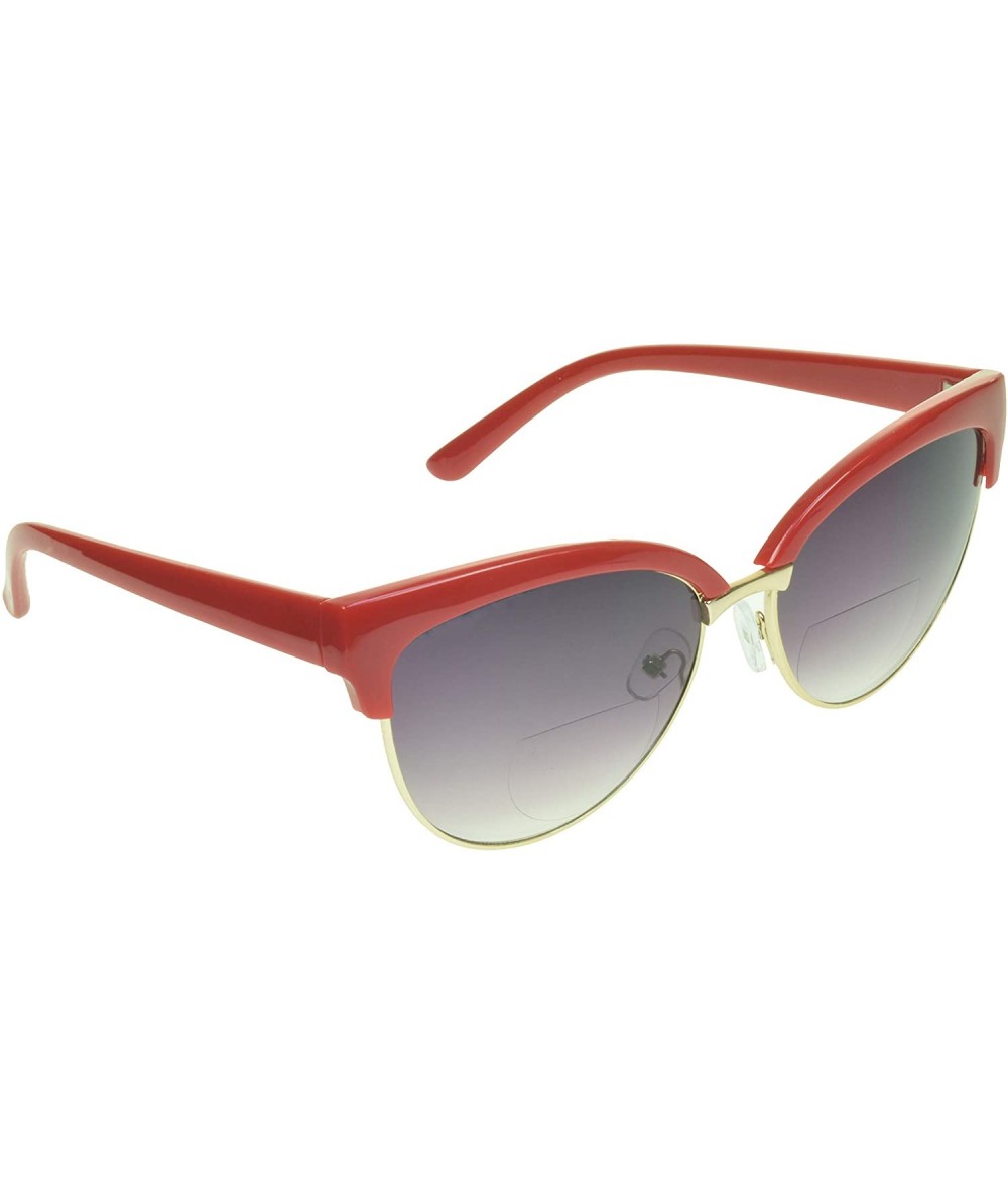 Oversized Women Bifocal Reading Sunglasses with CatEye Half Horn Rim Frame - Red Gold With Smoke Lens - CA18UGN4L6S $27.06