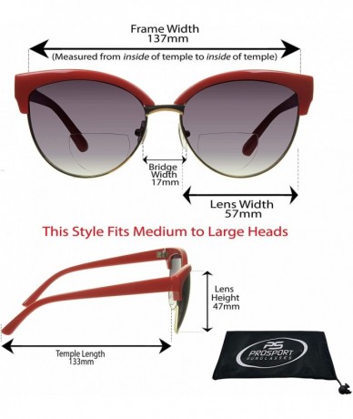 Oversized Women Bifocal Reading Sunglasses with CatEye Half Horn Rim Frame - Red Gold With Smoke Lens - CA18UGN4L6S $27.06