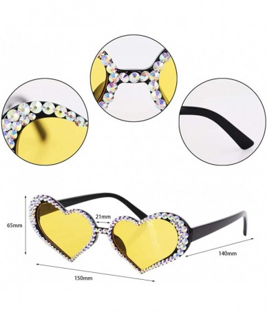 Oversized Sparkling Heart Shape Frame Crystal Sunglasses UV Protection Rhinestone Sunglasses - Yellow - CX18AG0DE59 $30.04