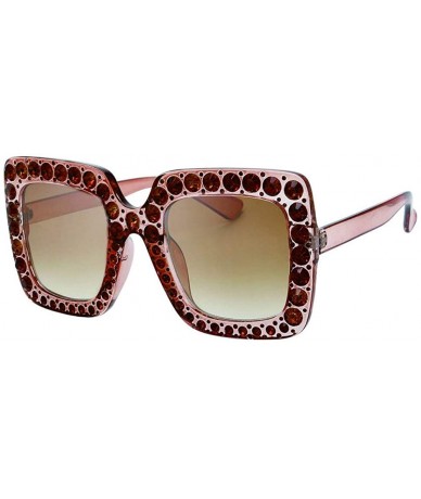 Square Beach Breeze Fashion Rhinestone Thick Square Frame Sunglasses - Brown - CM18U84YQ3E $19.68