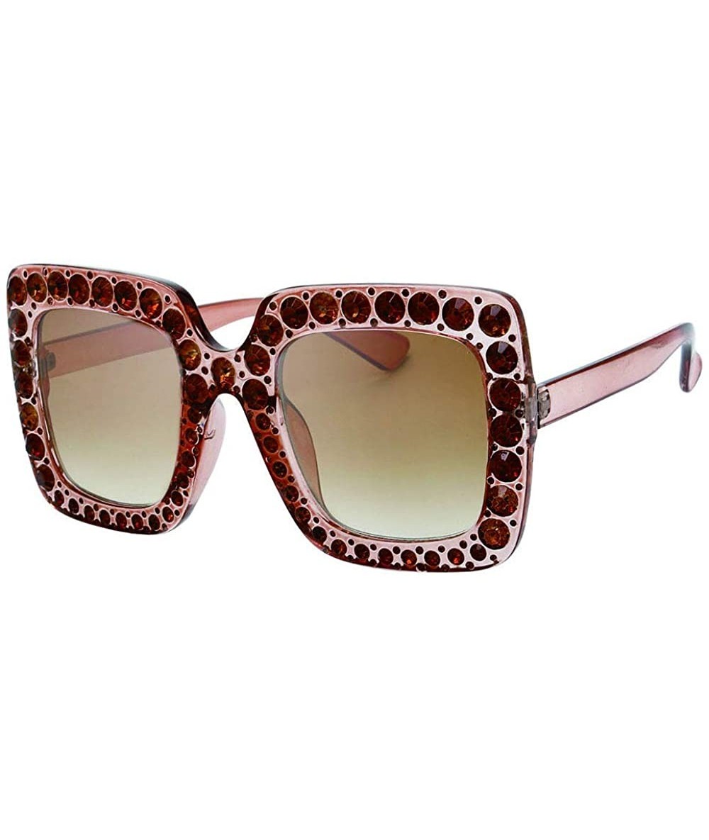 Square Beach Breeze Fashion Rhinestone Thick Square Frame Sunglasses - Brown - CM18U84YQ3E $19.68