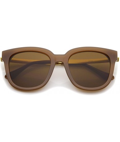 Cat Eye Modern Horn Rimmed Metal Temple Square Flat Lens Cat Eye Sunglasses 54mm - Brown-gold / Brown - CZ12NSSJW2J $20.70