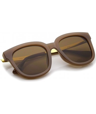 Cat Eye Modern Horn Rimmed Metal Temple Square Flat Lens Cat Eye Sunglasses 54mm - Brown-gold / Brown - CZ12NSSJW2J $20.70