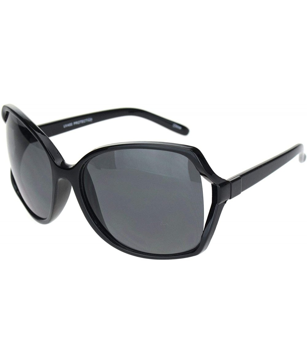 Butterfly Womens Large Exposed Side Lens Butterfly Plastic Sunglasses - All Black - CY18O28INLK $19.03