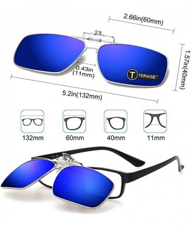 Rectangular Polarized Clip-on Sunglasses with Flip Up Function Suitable Driving Sports - Blue - CM18GCCCSDC $27.17