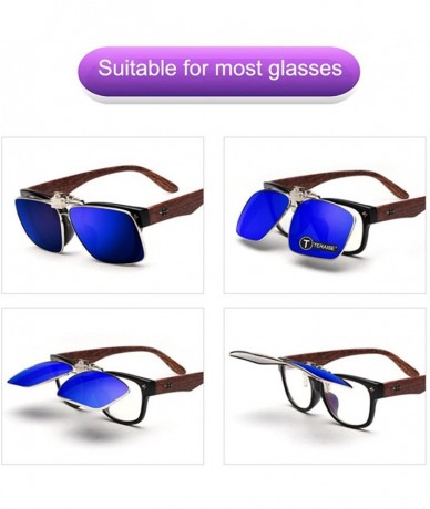 Rectangular Polarized Clip-on Sunglasses with Flip Up Function Suitable Driving Sports - Blue - CM18GCCCSDC $27.17