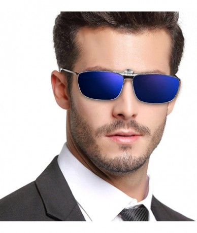 Rectangular Polarized Clip-on Sunglasses with Flip Up Function Suitable Driving Sports - Blue - CM18GCCCSDC $27.17