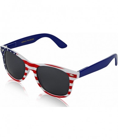 Square Usa Sunglasses American Flag Glasses July 4 Accessories UV400 Protected - 1 America Polarized Lens - Blue Arm - CV19CK...