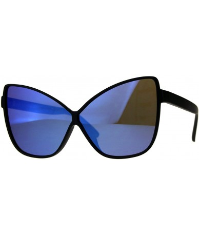 Butterfly Womens Oversized Sunglasses Square Cateye Butterfly Frame Mirror Lens - Black (Blue Mirror) - C918D2G2OZZ $19.32