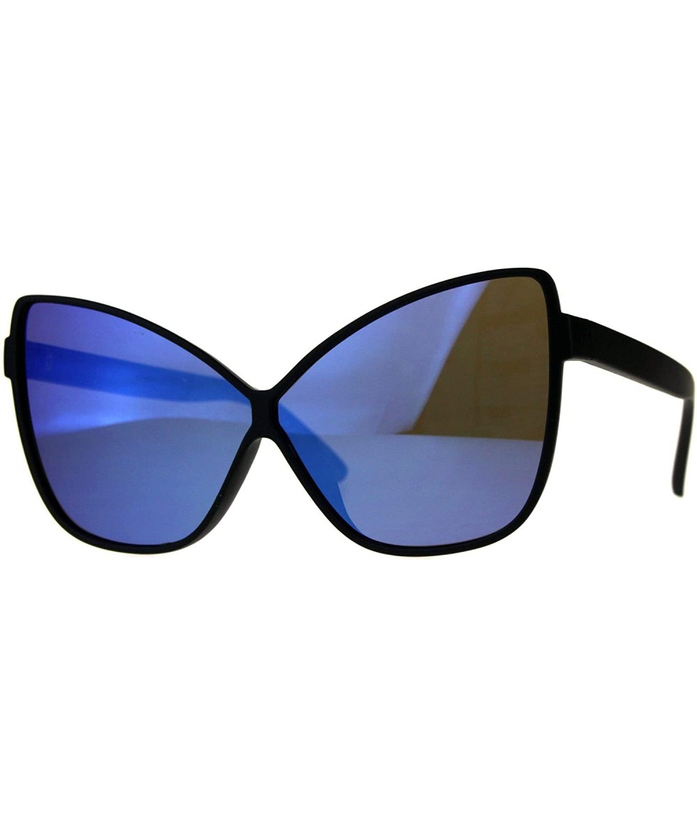 Butterfly Womens Oversized Sunglasses Square Cateye Butterfly Frame Mirror Lens - Black (Blue Mirror) - C918D2G2OZZ $19.32