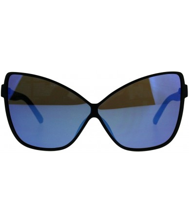 Butterfly Womens Oversized Sunglasses Square Cateye Butterfly Frame Mirror Lens - Black (Blue Mirror) - C918D2G2OZZ $19.32