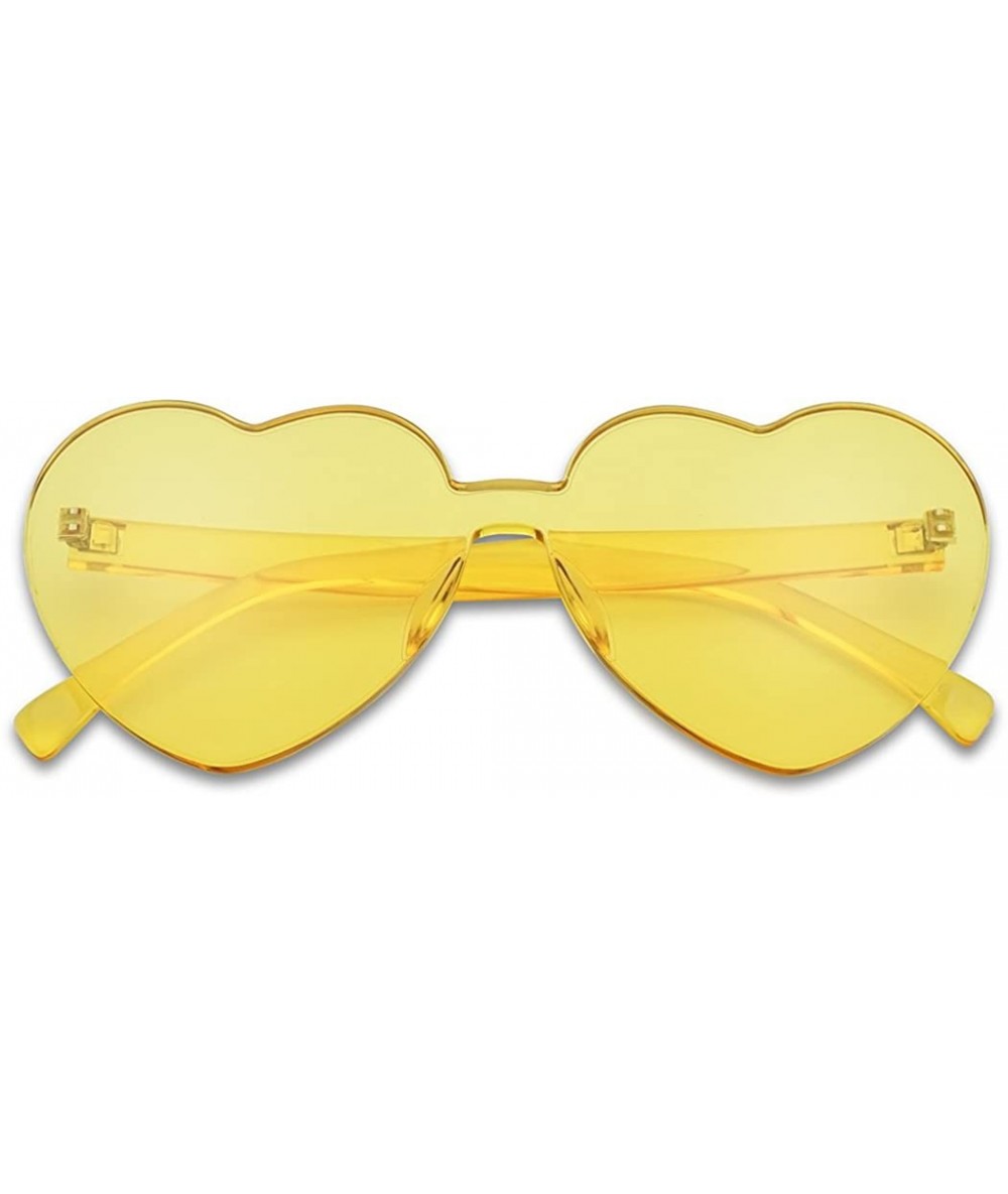 Round Overisized Novelty Transparent Once Piece Colorful Heart Shape Sunglasses - Yellow - CG180L05X98 $20.17