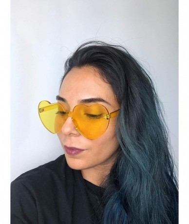 Round Overisized Novelty Transparent Once Piece Colorful Heart Shape Sunglasses - Yellow - CG180L05X98 $20.17