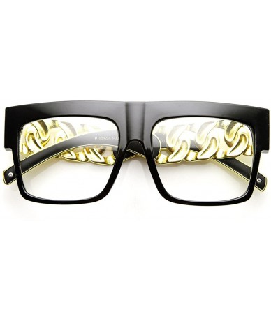 Aviator High Fashion Metal Chain Arm Clear Lens Flat Top Aviator Glasses (Shiny Black Gold) - CR11FOUEUVD $19.35