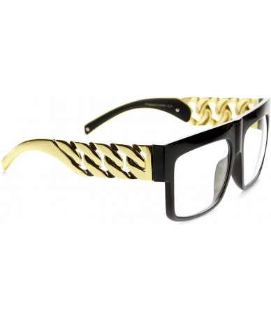 Aviator High Fashion Metal Chain Arm Clear Lens Flat Top Aviator Glasses (Shiny Black Gold) - CR11FOUEUVD $19.35