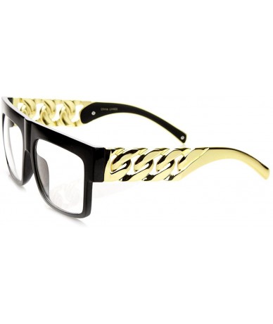 Aviator High Fashion Metal Chain Arm Clear Lens Flat Top Aviator Glasses (Shiny Black Gold) - CR11FOUEUVD $19.35