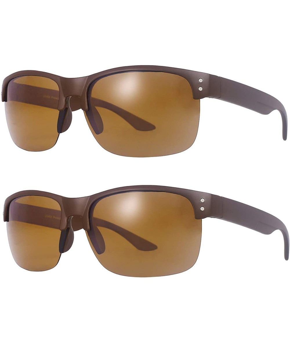 Semi-rimless Polarized Sunglasses for Men Women Golfing Driving 8021 - 2 Pack(brown+brown) - CM192EXHY95 $28.55