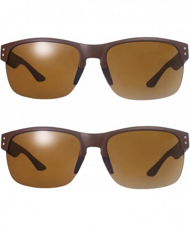 Semi-rimless Polarized Sunglasses for Men Women Golfing Driving 8021 - 2 Pack(brown+brown) - CM192EXHY95 $28.55