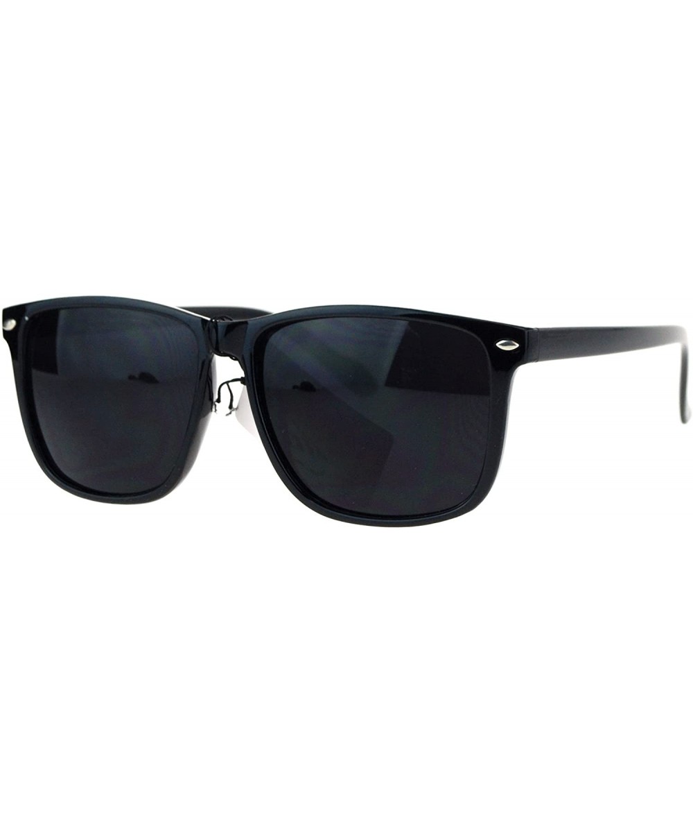 Square Super Dark Lens Sunglasses Black Square Spring Hinge Frame Unisex Fashion - Shiny Black - C3185HIXRGH $18.98