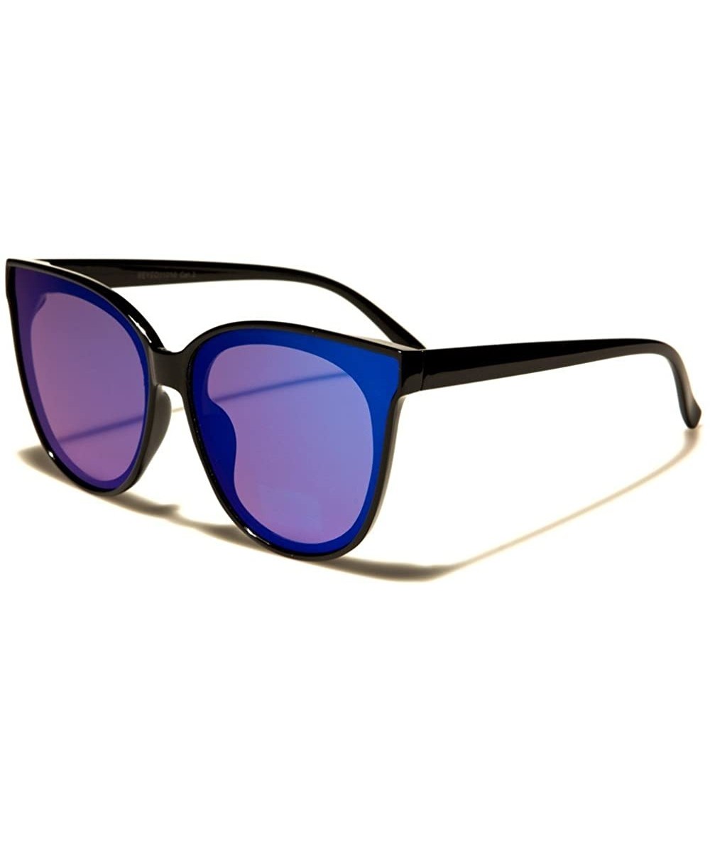 Cat Eye Fashioned Mirrored Flat Lens Cat Eye Sunglasses - Black/ Purple - CE18ECE0684 $24.69