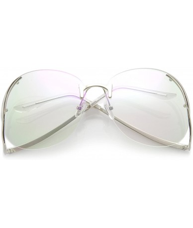 Round Women's Rimless Curved Metal Arms Round Clear Lens Oversize Eyeglasses 67mm - Silver / Clear - CH17Z7ON3DG $19.92