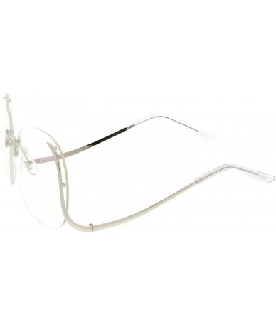 Round Women's Rimless Curved Metal Arms Round Clear Lens Oversize Eyeglasses 67mm - Silver / Clear - CH17Z7ON3DG $19.92