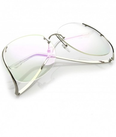 Round Women's Rimless Curved Metal Arms Round Clear Lens Oversize Eyeglasses 67mm - Silver / Clear - CH17Z7ON3DG $19.92