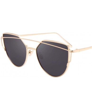 Cat Eye Street Fashion Cat Eye Mirrored Metal Sunglasses for Women 7805 - Gold - CJ18Q8U9TLG $23.07