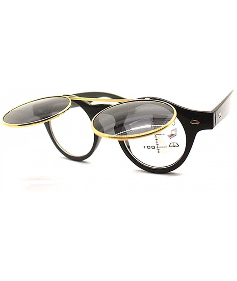 Round Multifocus Glasses Sunglasses Readers UV400 Reading Glasses - Black - CK18Y9L3YKL $45.17