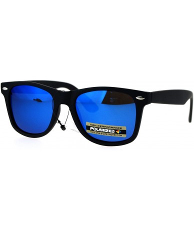 Square Polarized Mirror Lens Sunglasses Classic Square Unisex Fashion Shades - Black (Blue Mirror) - CF183298EGL $24.19