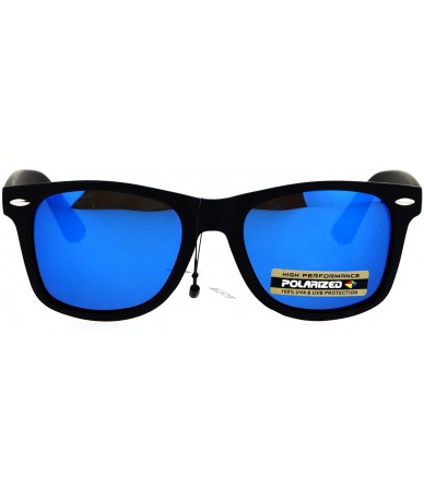 Square Polarized Mirror Lens Sunglasses Classic Square Unisex Fashion Shades - Black (Blue Mirror) - CF183298EGL $24.19