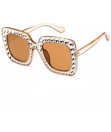 Oversized Sparkling Square Frame Rhinestone Sunglasses Fashion Retro Sunglasses - Coffee - C7199LO7QLZ $60.58