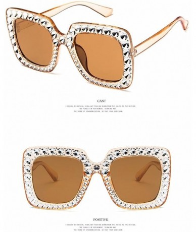 Oversized Sparkling Square Frame Rhinestone Sunglasses Fashion Retro Sunglasses - Coffee - C7199LO7QLZ $60.58