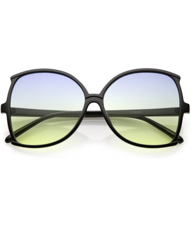 Butterfly Women's Oversize Slim Arms Color Tinted Lens Butterfly Sunglasses 61mm - Black / Blue Yellow - CT186H40SAR $20.19