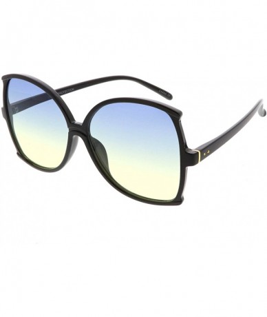 Butterfly Women's Oversize Slim Arms Color Tinted Lens Butterfly Sunglasses 61mm - Black / Blue Yellow - CT186H40SAR $20.19