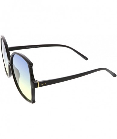 Butterfly Women's Oversize Slim Arms Color Tinted Lens Butterfly Sunglasses 61mm - Black / Blue Yellow - CT186H40SAR $20.19