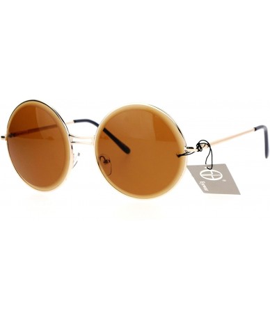 Round Designer Fashion Sunglasses Womens Round Circle Frame Beveled Lens - Gold (Brown) - C61884UORRK $21.90