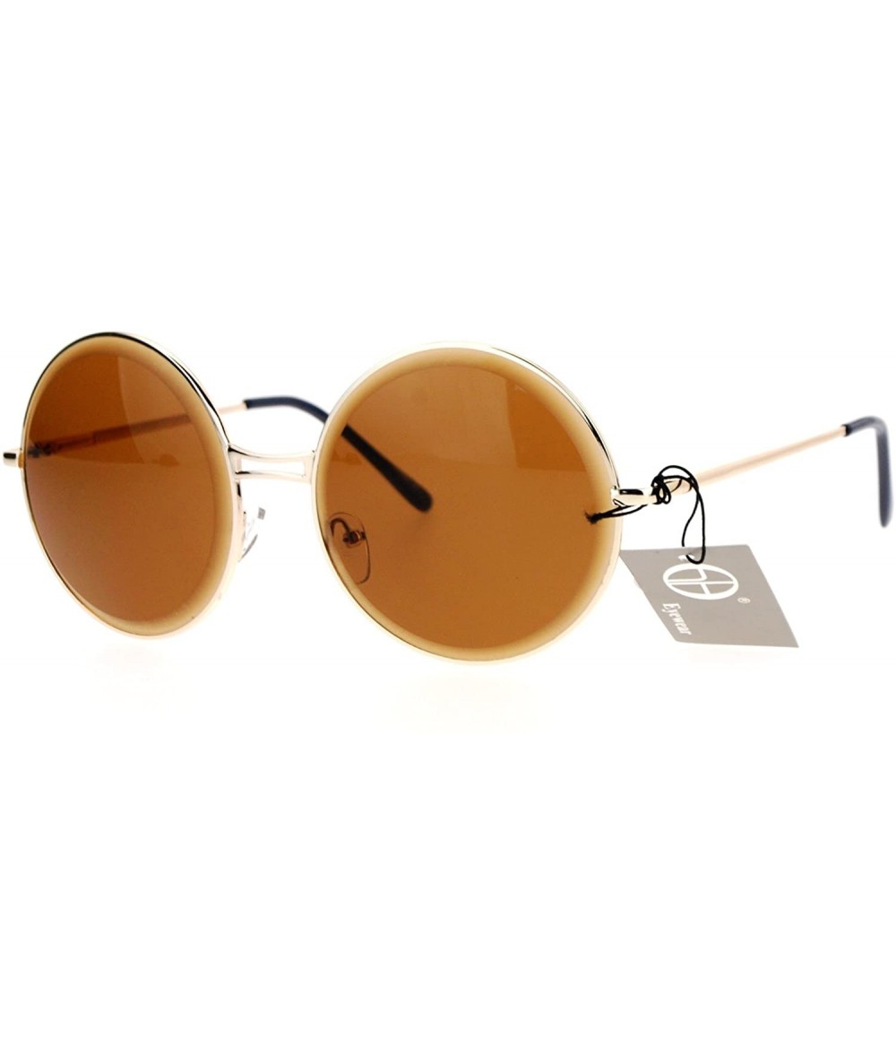 Round Designer Fashion Sunglasses Womens Round Circle Frame Beveled Lens - Gold (Brown) - C61884UORRK $21.90