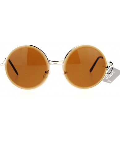 Round Designer Fashion Sunglasses Womens Round Circle Frame Beveled Lens - Gold (Brown) - C61884UORRK $21.90