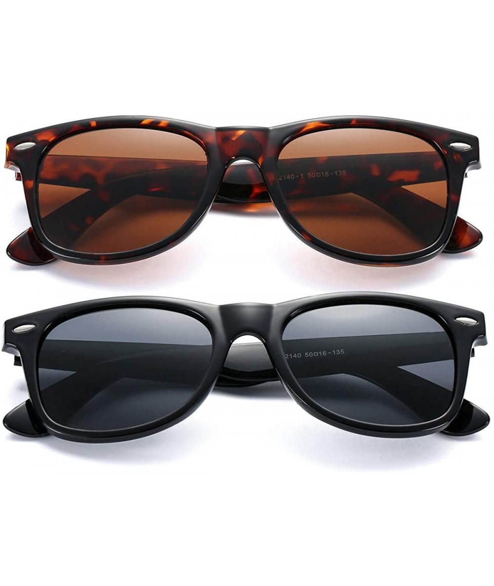 Wayfarer Classic Polarized Sunglasses Unisex Square Horn Rimmed Design - A91 Tortoise/Brown + Black/Black - CF18SKSDODZ $29.84